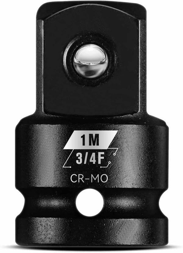 3/4 F to 1 M Impact Socket Adapter, Cr-Mo Steel, Square Drive Reducer for Impact Driver Wrench Exceeds ANSI Standards.