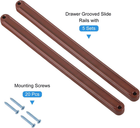 5Set 235mm uxcell Drawer Slides, - Plastic Drawer Rails with Screw, Side Mounted Grooved Guide Rail for Cabinet Drawer