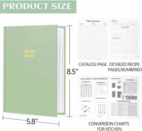 Perfect Blank Recipe book - Recipe Book to Write In Your Own Recipes,Organize Your Recipes- Waterproof Cover and 186 Blank Pages Recipe Notebook (spring green)