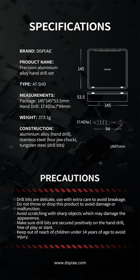 Precision Aluminum Alloy Hand Drill Set, Tungsten Steel Drill Bits (0.3mm-1.2mm) 10pcs for Hobby and Crafts