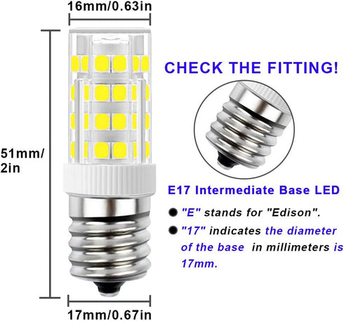 E17 LED Bulb, 4W Daylight White 6000K, Non-Dimmable, Appliance Bulb Under Microwave Oven, 2-Pack