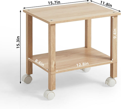 YUFAM 2 Tier Printer Stand with Storage,Under Desk Shelf Printer Table,Small Printer Stand with Wheels,Rolling Printer