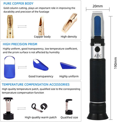 VGVGV 0-80% Brix Refractometer, Alcohol Concentration Detector of Liquor Alcohol Meter Refractometer Refractometer V/v