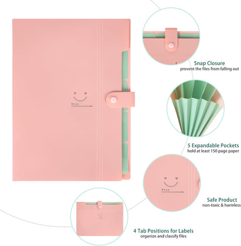 EOOUT 10pcs Expanding File Folders, A4 Letter Size Plastic Accordion Document Organizer with Snap Button, 160 Stickers