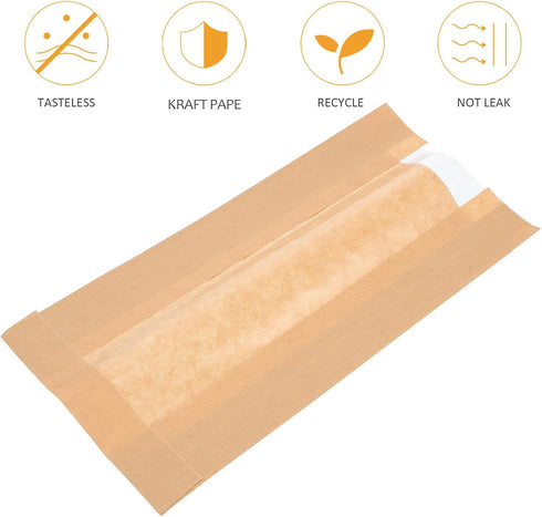 30pcs 23x12x5cm Commercial Holibanna Kraft Paper Bread Bags with Window Mini Bread Pouches for Bakery Toast