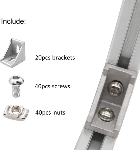 20 Sets 15 Series Connector 1515 Aluminum Extrusion Corner Piece with 20PCS Corner Bracket, 40PCS Screws, 1515 T Nut