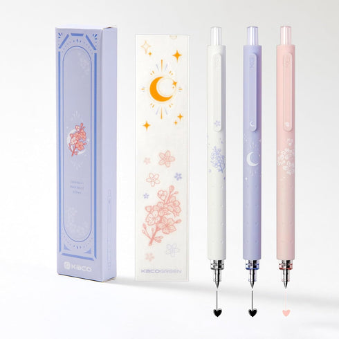 Kaco ROCKET Gel Pens Set, 3 Pieces, 0.7mm Medium Point, 2 Black Ink and 1 Coral Ink, Quick Drying Aesthetic Cute Pens
