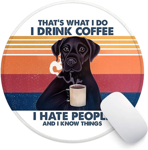 HANTUONE Funny Dog Round Mouse Pad with Non-Slip Rubber and Stitched Edges, Desk Accessories for Women, Friends, Dog