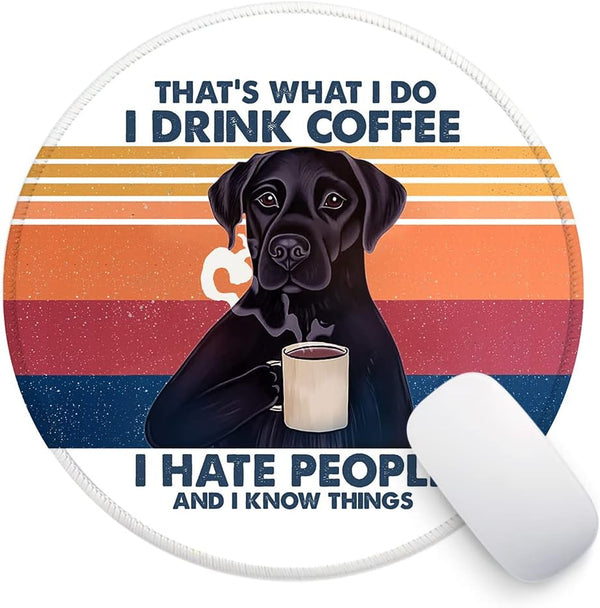 HANTUONE Funny Dog Round Mouse Pad with Non-Slip Rubber and Stitched Edges, Desk Accessories for Women, Friends, Dog