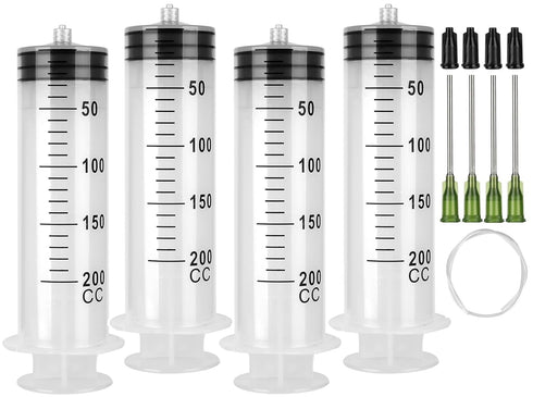 4 Pack 200ml Syringes with 55.1” Tube and 14G 1.5” Needle, Sterile Luer Lock Individually Packaged for Scientific Labs