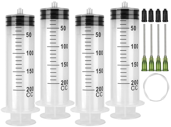 4 Pack 200ml Syringes with 55.1” Tube and 14G 1.5” Needle, Sterile Luer Lock Individually Packaged for Scientific Labs