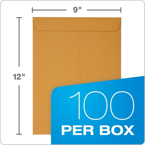 Quality Park 9" x 12" Self-Seal Catalog Envelopes | Brown Kraft | Heavy 28-lb Paper | 100 Per Box