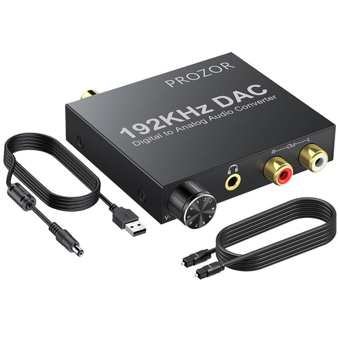 PROZOR Digital to Analog Audio Converter, 192KHz Optical to RCA Adapter, Volume Adjustable DAC with Optical Cable