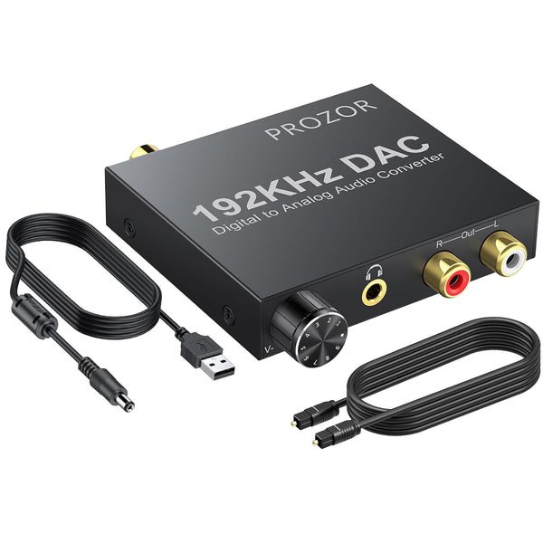 PROZOR Digital to Analog Audio Converter, 192KHz Optical to RCA Adapter, Volume Adjustable DAC with Optical Cable