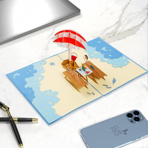 CUTE POPUP Anniversary Pop Up Card, 3D Young Couple on Beach Design, Holiday Card for 1st Anniversary