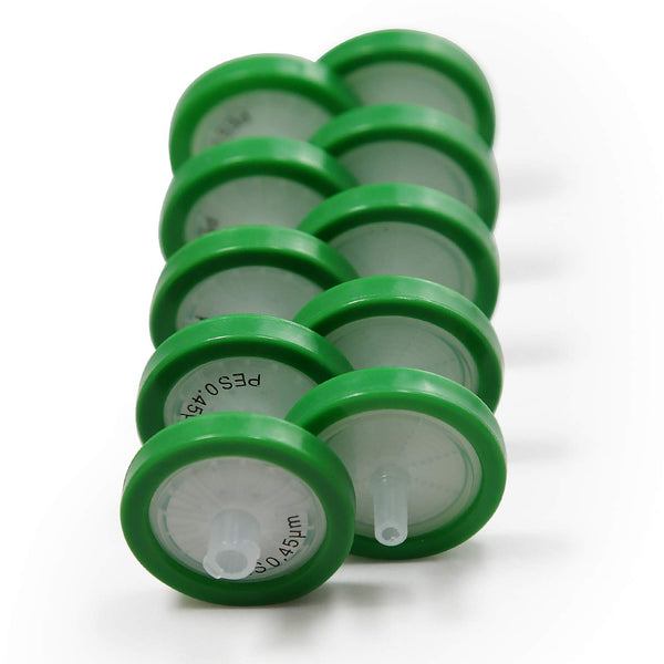 PES Syringe Filters Multi-Layer Prefilter 25MM Diameter, 0.45um Pore Size, Non-Sterile (Pack of 10)