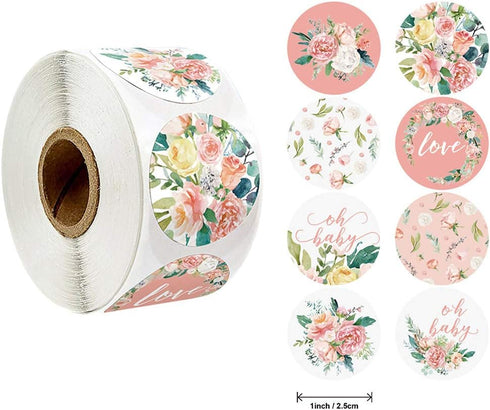 Floral Stickers - 1'' 25mm Adhesive Labels, 1000pcs Decorative Envelope Seal Stickers for Gifts