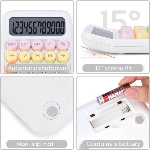 Mechanical Pushbutton Calculator, 12 Digit Large LCD Display, Big Buttons, Colorful Candy Calculator for Office and Home