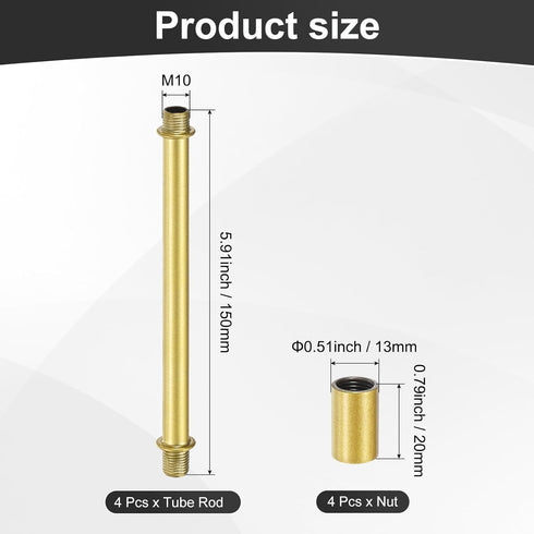 M METERXITY 4-Set 150mm(5.91") M10 Straight Pipe Lamp Stem Kit, Long Double End Thread Rod W/Coupling Sleeve Nuts