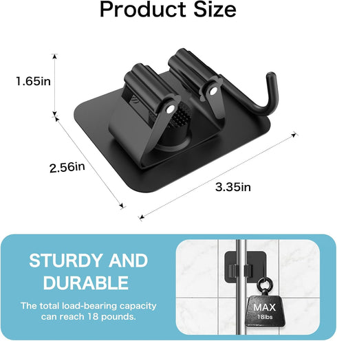 4 Pack nacena No Drill Self Adhesive Broom Mop Holder Wall Mount with Hooks, Heavy Duty Stainless Steel Organizer