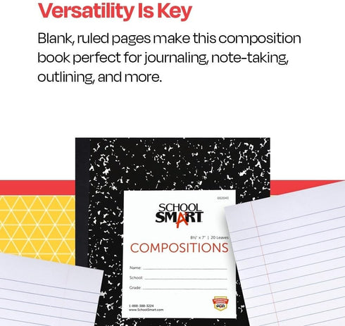 School Smart Ruled Composition Book, Flexible Cover, 8-1/2 x 7 Inches, 40 Pages