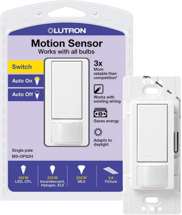 Lutron Maestro MS-OPS2-WH Motion Sensor Switch, 2 Amp, Single Pole, White