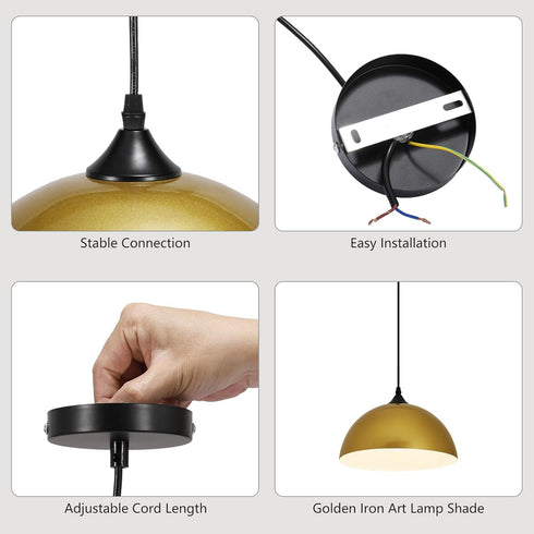 2-Pack 11.8" E26 Tomshine Gold Pendant Lights Kitchen Island, Brushed Brass Dome Hanging Lamps with White Interior