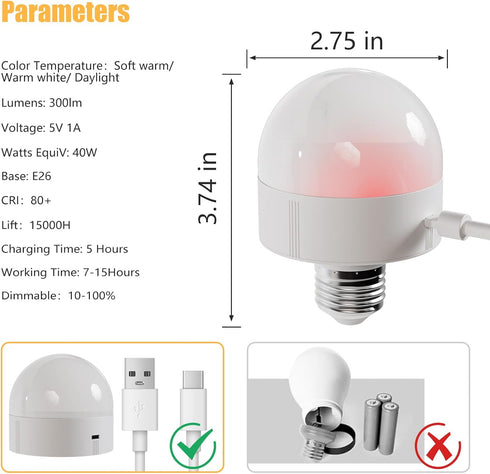 MXhme E26 Bulb Bulb Lamps,E26 3 12 Colors,2Pack Rechargeable Light with Remote and Timer,Battery Operated Light