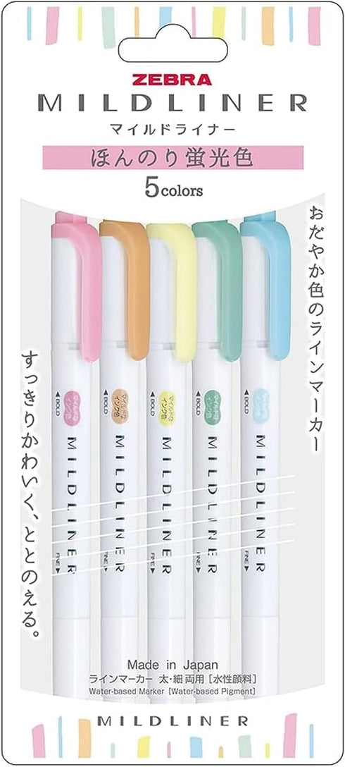 ZEBRA WKT7-5C-N Mildliner Highlighter, Faint Fluorescent Colors, 5 Colors