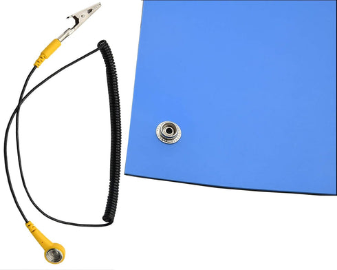 ESD High Temperature Mat Kit, 16" x 24" x 0.08", Blue Anti-Static Mat with Wrist Strap and Grounding Cord