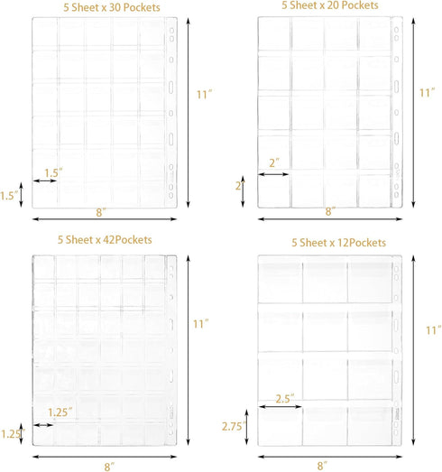 Jucoan 25 Sheet Coin Collection Pages, Total 535 Pockets, Standard 9 Holes Coin Binder Insert Sleeves for Coin Album