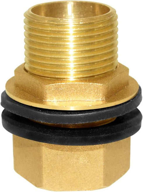 Hooshing Brass Bulkhead Fitting 3/4“ Male x 3/4" Female Thread Connector for Water Tanks, Aquariums, Pools