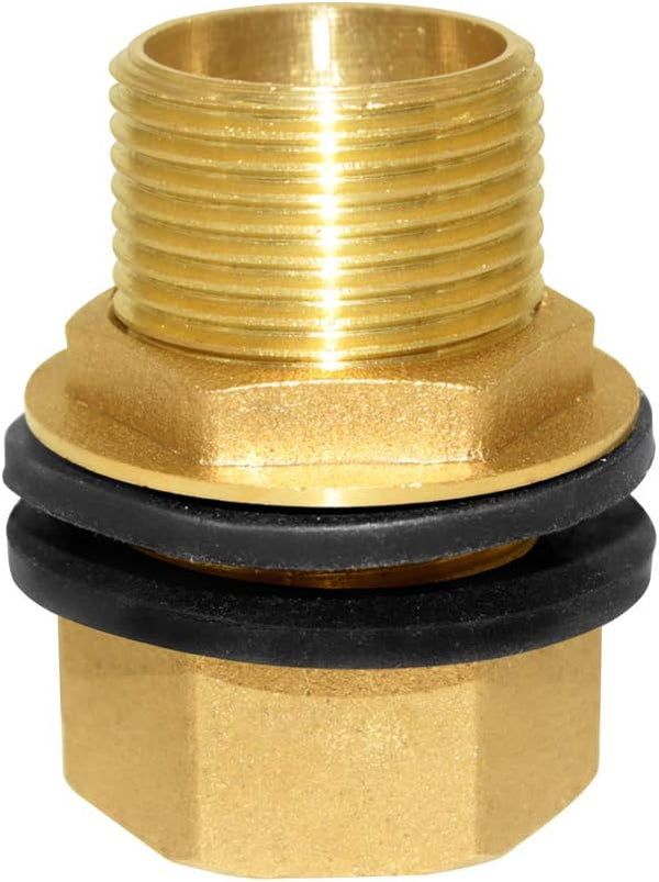 Hooshing Brass Bulkhead Fitting 3/4“ Male x 3/4" Female Thread Connector for Water Tanks, Aquariums, Pools