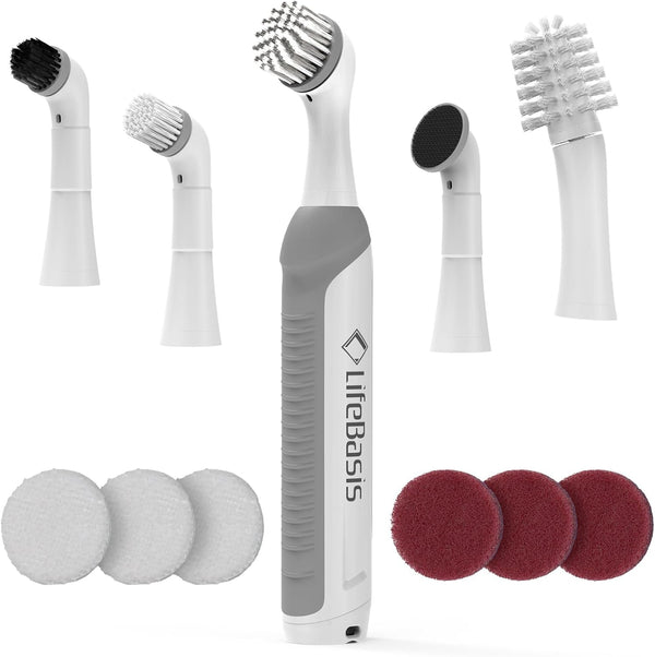 LifeBasis Rechargeable Power Scrubber, Cordless Electric Cleaning Brush, Water Resistant Small Electric