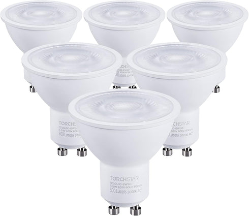 TORCHSTAR GU10 LED Bulbs, Dimmable, 500LM, 50W Halogen Equivalent, 3000K Warm White, 40 Beam Angle, Pack of 6