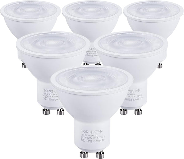 TORCHSTAR GU10 LED Bulbs, Dimmable, 500LM, 50W Halogen Equivalent, 3000K Warm White, 40 Beam Angle, Pack of 6