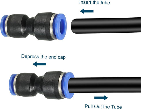 uxcell Push to Connector Fitting, 8mm to 6mm Tube OD Quick Connect Air Line Hose Pipe Fitting, Black (4Pcs)