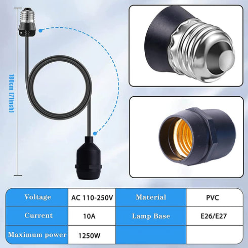E26/E27 Light Socket Extender cord,E26 to E26 Socket Extender, 6.6 FT Extension, Outdoor String Lights Extension for Backyard, Porch, Garden Indoor Outdoor Porch Garage Patio Use (1)