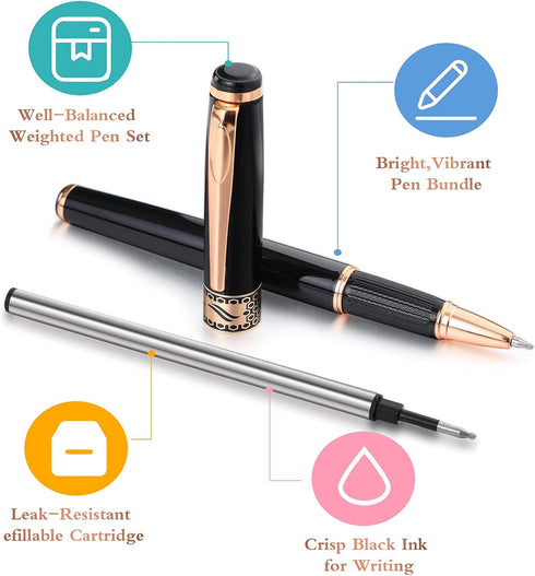 Weighted Rollerball Pens, Heavy Grip Pens for Hand Tremors, Black Ink, 3 Colors, Low Dexterity, 6 Count