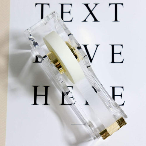 Multibey Clear Acrylic Gold Desktop Adhesive Tape Dispenser Cutter with Tape, Office School Gift Idea