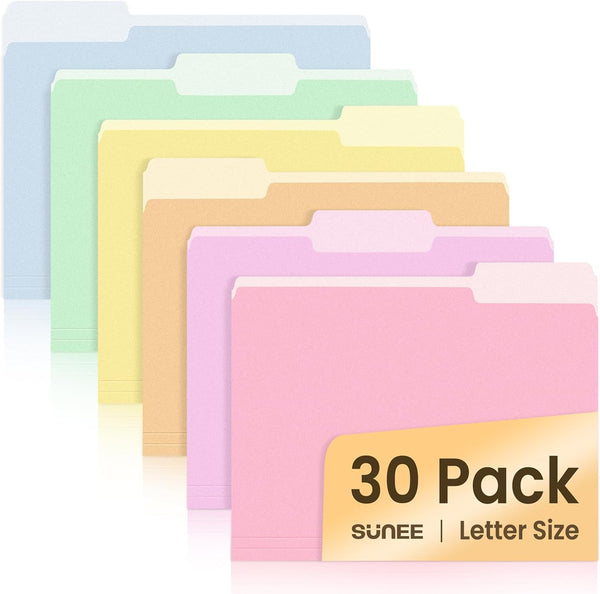 SUNEE File Folders, 30 Pack Manila Folders 8.5 x 11, Colored File Folders for Home Office School Supplies, 6 Bright