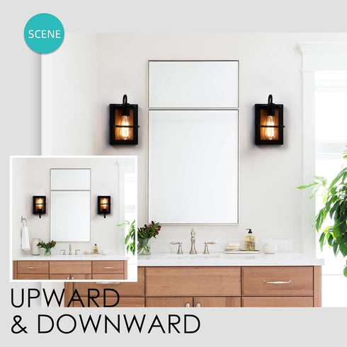 E26 Farmhouse Wall Light Fixtures,Modern Industrial Wall Sconces Lighting Indoor with Base Faux-Wood Color Matte Black