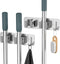Mop Broom Holder Wall Mounted, SUS304 Stainless Steel Organizer with 2 Installation Methods, Heavy Duty with Hooks, 2PCS