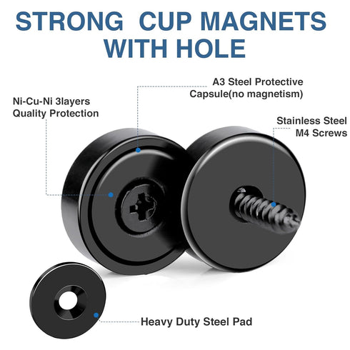 40lbs Countersunk 12 Pack MIKEDE Magnets, Strong Magnet with Holes, Black Industrial Rare Earth Neodymium Magnet Heavy