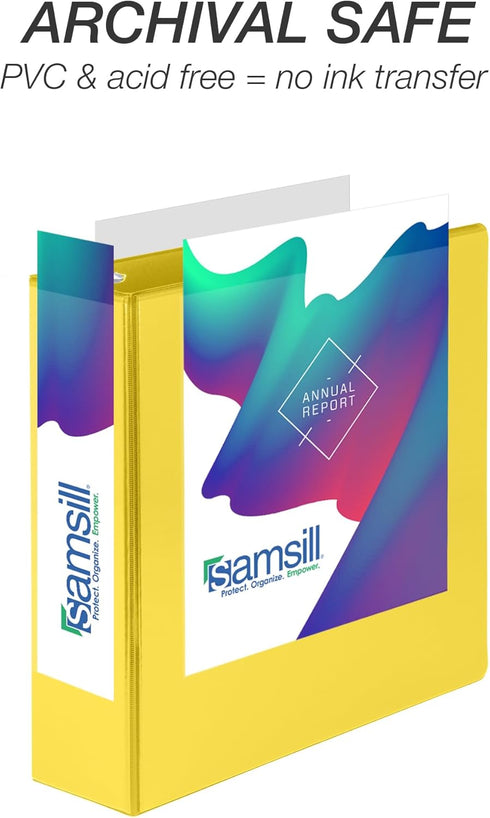 Samsill Durable 3 Inch D Ring Binder, Customizable Clear View Binder, Made in The USA, Yellow, Holds 625 Pages
