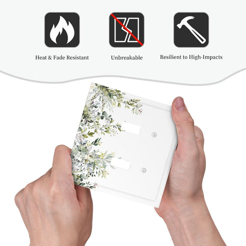 Light Switch Covers Decorative 2 Toggle, Eucalyptus Sage Green Watercolor Plant Leaves Double Toggle Wall Plate