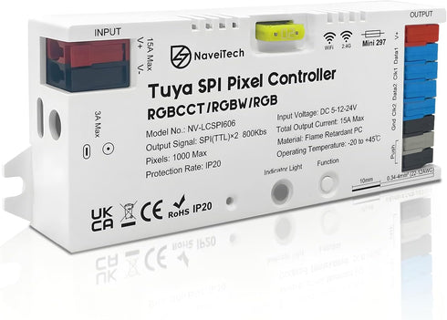NaveiTech Tuya SPI LED Strip Controller Mic WiFi UART Download APP Control DIY