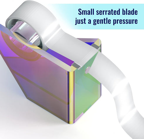 Iridescent Acrylic Tape Dispenser with Sharp Stainless Steel Sawtooth for 1 Inch Roll, Colorful Clear Office Desktop