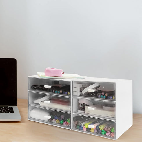 Desk Organizer with Drawer, Plastic Storage Box for Office Stationery Supplies, Desktop Organizer for School Home (3