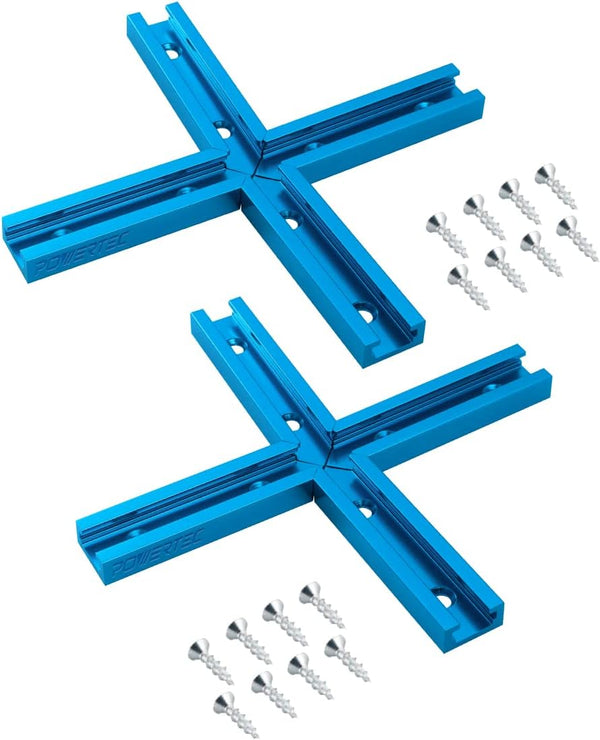 POWERTEC 71704 3" T-Track Intersection Kit, 2 Sets with Predrilled Mounting Holes for Woodworking Jigs